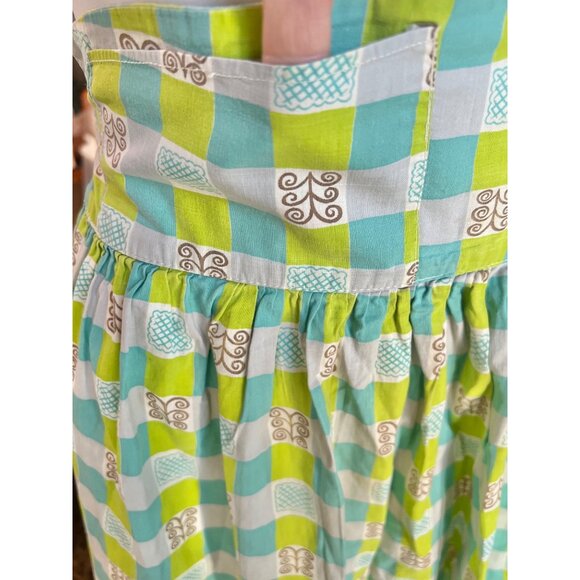 MCM Apron Tie Closure Green Turquoise Checkered high waist w/ pocket 22.25” L - Picture 7 of 7